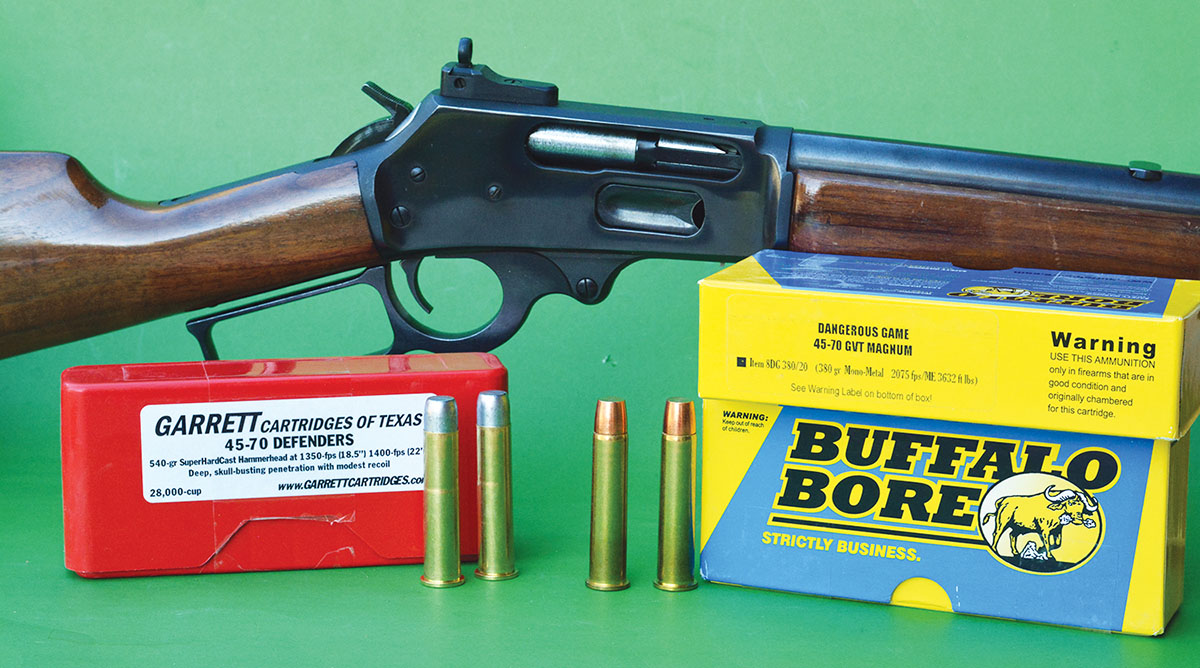 Garrett Cartridges and Buffalo Bore Ammunition offer +P-style 45-70 hunting loads that are designed for post-World War II lever-action rifles such as the widely popular Marlin Model 1895.